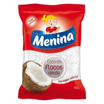 COCO RALADO ÚMIDO ADOÇADO EM FLOCOS MENINA PACOTE 100G