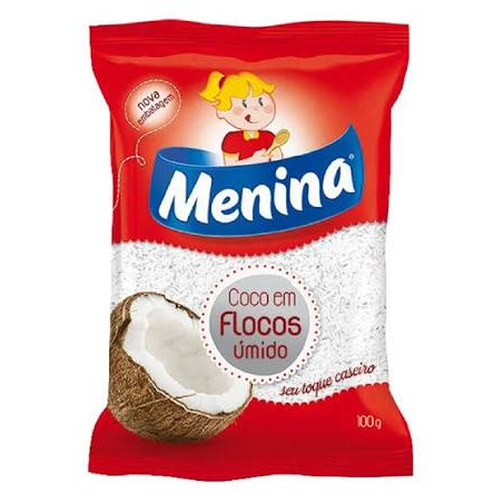 COCO RALADO ÚMIDO ADOÇADO EM FLOCOS MENINA PACOTE 100G
