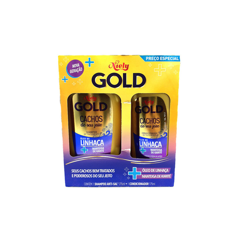 KIT SHAMPOO 275ML + CONDICIONADOR 175ML NIELY GOLD CACHOS DO SEU JEITO