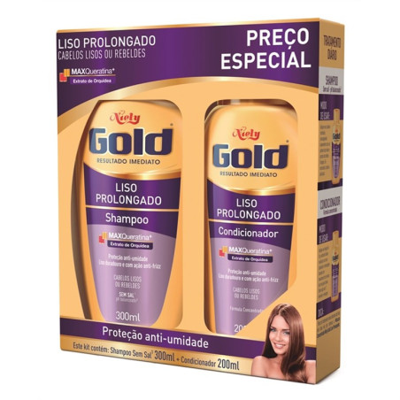 KIT SHAMPOO 300ML + CONDICIONADOR 200ML NIELY GOLD LISO PROLONGADO