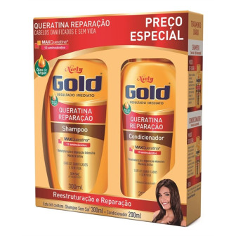 KIT SHAMPOO 300ML + CONDICIONADOR 200ML NIELY GOLD QUERATINA REPARAÇÃO