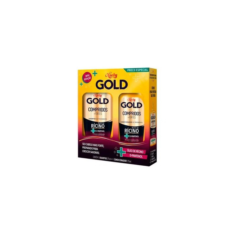 KIT SHAMPOO 300ML + CONDICIONADOR 200ML NIELY GOLD COMPRIDOS + FORTES