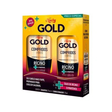 KIT SHAMPOO 300ML + CONDICIONADOR 200ML NIELY GOLD COMPRIDOS + FORTES