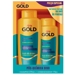 KIT SHAMPOO 300ML + CONDICIONADOR 200ML NIELY GOLD ÓLEO DE ARGAN PÓS-QUÍMICA