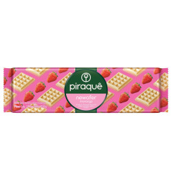 BISCOITO WAFER RECHEIO MORANGO PIRAQUÊ NEWAFER PACOTE 100G