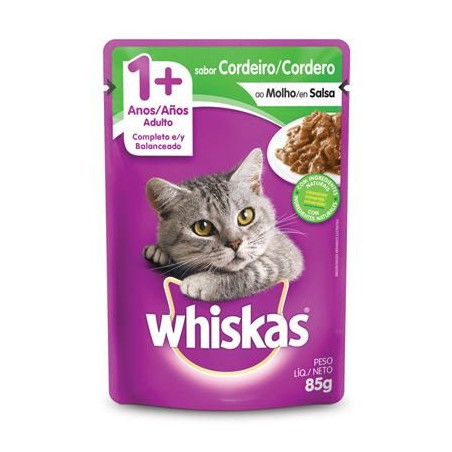 ALIMENTO PARA GATOS ADULTOS CORDEIRO AO MOLHO WHISKAS SACHÊ 85G