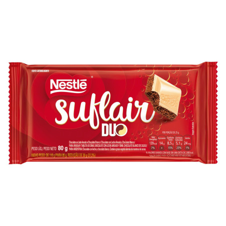 CHOCOLATE AO LEITE AERADO E BRANCO DUO SUFLAIR PACOTE 80G