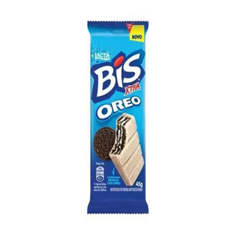 WAFER OREO COBERTURA CHOCOLATE BRANCO E BISCOITO LACTA BIS XTRA PACOTE 45G
