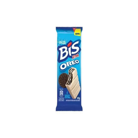 WAFER OREO COBERTURA CHOCOLATE BRANCO E BISCOITO LACTA BIS XTRA PACOTE 45G