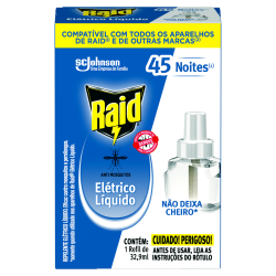 REPELENTE LÍQUIDO ELÉTRICO 45 NOITES SEM PERFUME RAID CAIXA 32,9ML REFIL