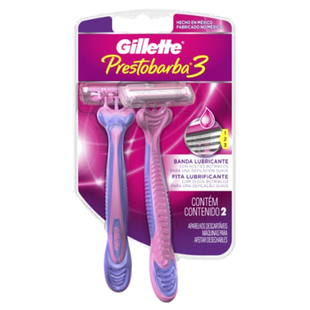 APARELHO DESCARTÁVEL PARA DEPILAR GILLETTE PRESTOBARBA3 2 UNIDADES