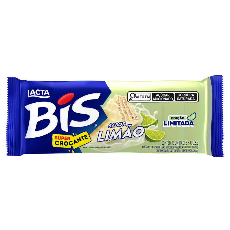 WAFER RECHEIO LIMÃO COBERTURA CHOCOLATE BRANCO LACTA BIS PACOTE 100,8G