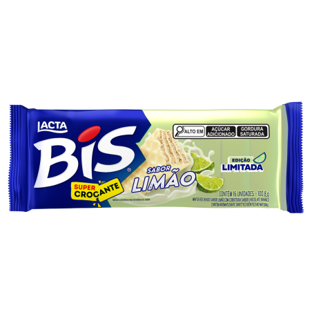 WAFER RECHEIO LIMÃO COBERTURA CHOCOLATE BRANCO LACTA BIS PACOTE 100,8G