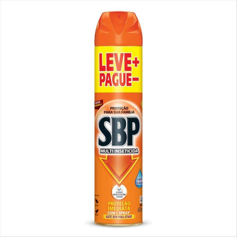 MULTI-INSETICIDA AEROSSOL À BASE DE ÁGUA SBP FRASCO 450ML SPRAY LEVE MAIS PAGUE MENOS