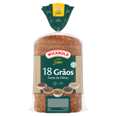 PÃO INTEGRAL 18 GRÃOS VEGANO WICKBOLD GRÃO SABOR PACOTE 450G