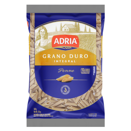 MACARRÃO DE SÊMOLA GRANO DURO INTEGRAL PENNE ADRIA PACOTE 500G