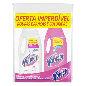 KIT TIRA-MANCHAS GEL ROUPAS BRANCAS E COLORIDAS + CRYSTAL WHITE VANISH 1,5L CADA EMBALAGEM ECONÔMICA