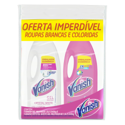 KIT TIRA-MANCHAS GEL ROUPAS BRANCAS E COLORIDAS + CRYSTAL WHITE VANISH 1,5L CADA EMBALAGEM ECONÔMICA