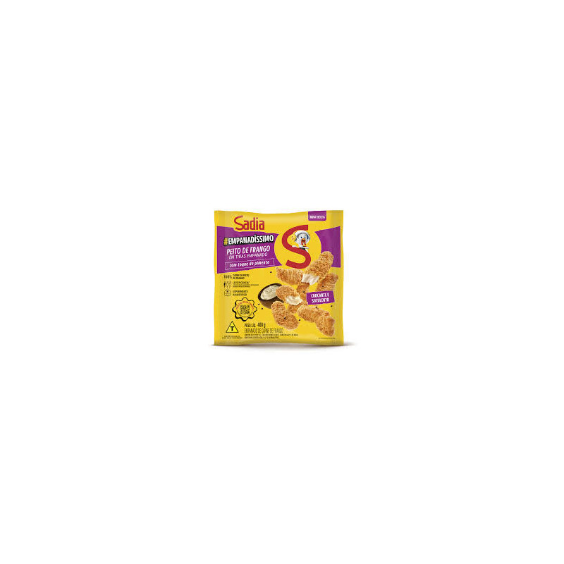 EMPANADO DE FRANGO PEITO EM TIRAS COM TOQUE DE PIMENTA SADIA EMPANADÍSSIMO PACOTE 400G