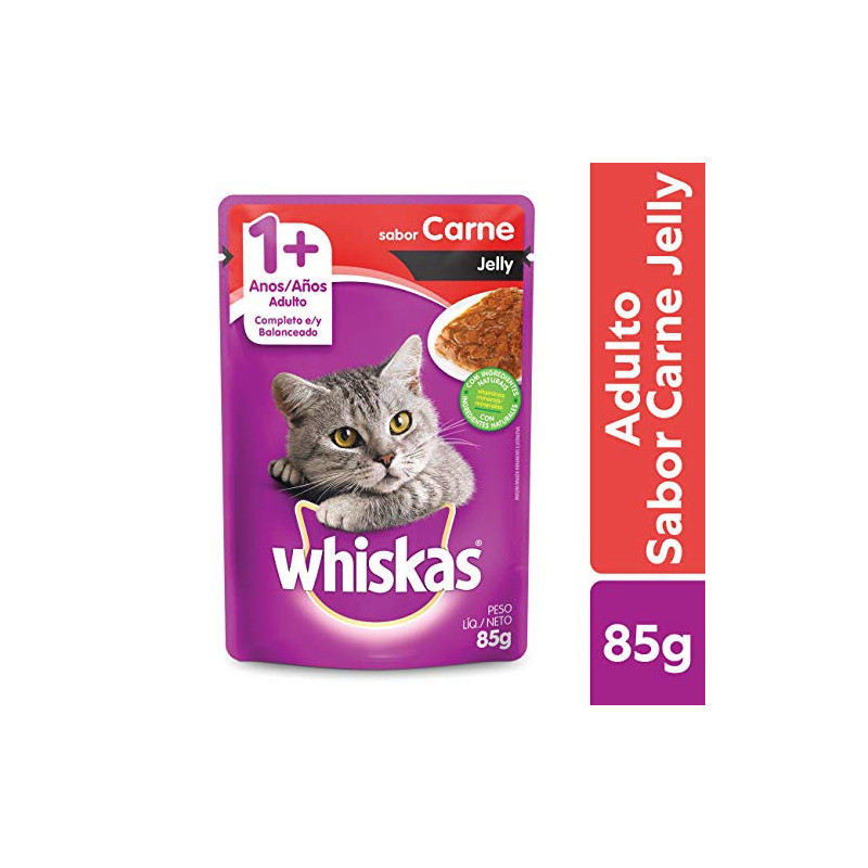 ALIMENTO PARA GATOS JELLY ADULTOS CARNE WHISKAS SACHÊ 85G