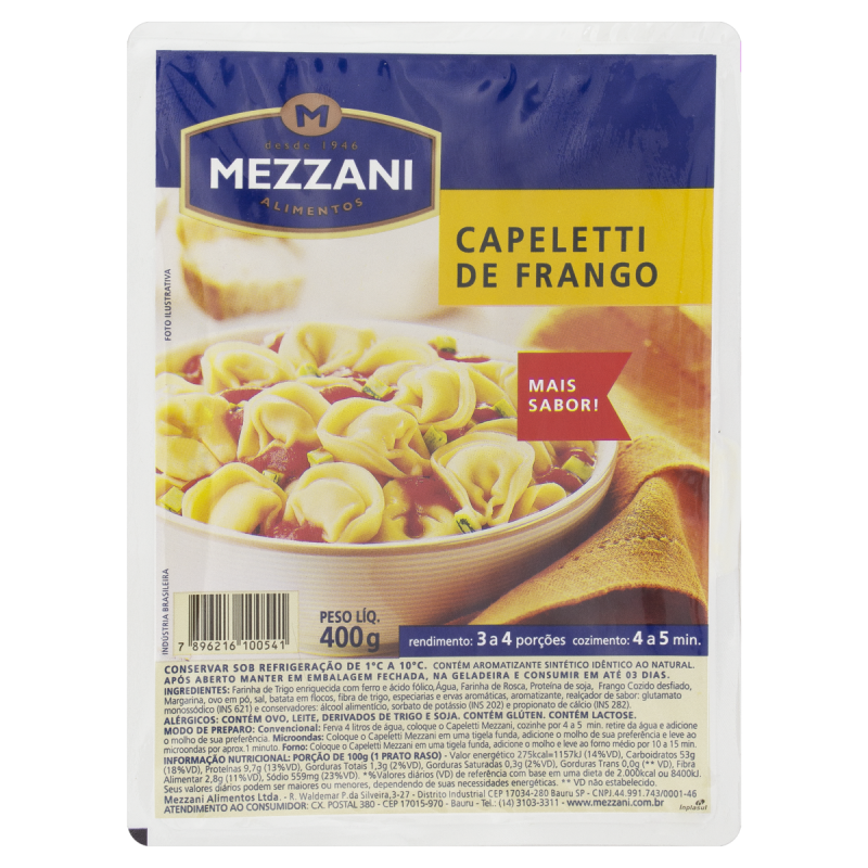 CAPELETTI RECHEIO FRANGO MEZZANI BANDEJA 400G