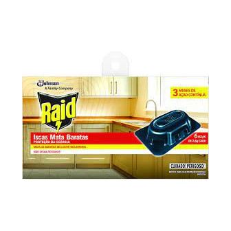 INSETICIDA ISCA MATA BARATAS RAID CAIXA 6 UNIDADES 2,6G CADA