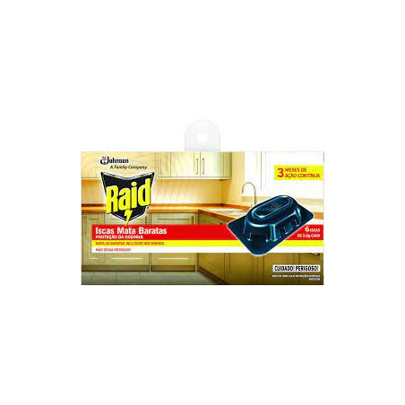 INSETICIDA ISCA MATA BARATAS RAID CAIXA 6 UNIDADES 2,6G CADA