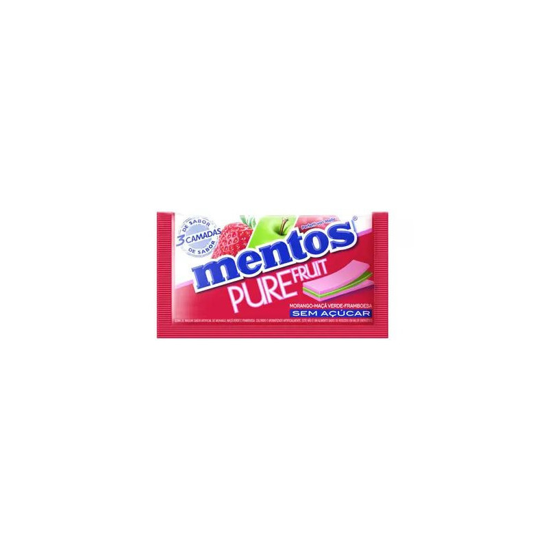 GOMA DE MASCAR MORANGO, MAÇÃ-VERDE E FRAMBOESA ZERO AÇÚCAR MENTOS PURE FRUIT ENVELOPE 8,5G 5 UNIDADES