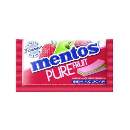 GOMA DE MASCAR MORANGO, MAÇÃ-VERDE E FRAMBOESA ZERO AÇÚCAR MENTOS PURE FRUIT ENVELOPE 8,5G 5 UNIDADES