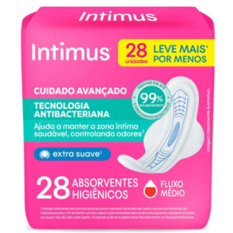 ABSORVENTE COM ABAS ANTIBACTERIANO ULTRAFINO INTIMUS PACOTE 28 UNIDADES LEVE MAIS PAGUE MENOS