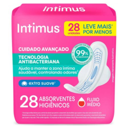 ABSORVENTE COM ABAS ANTIBACTERIANO ULTRAFINO INTIMUS PACOTE 28 UNIDADES LEVE MAIS PAGUE MENOS
