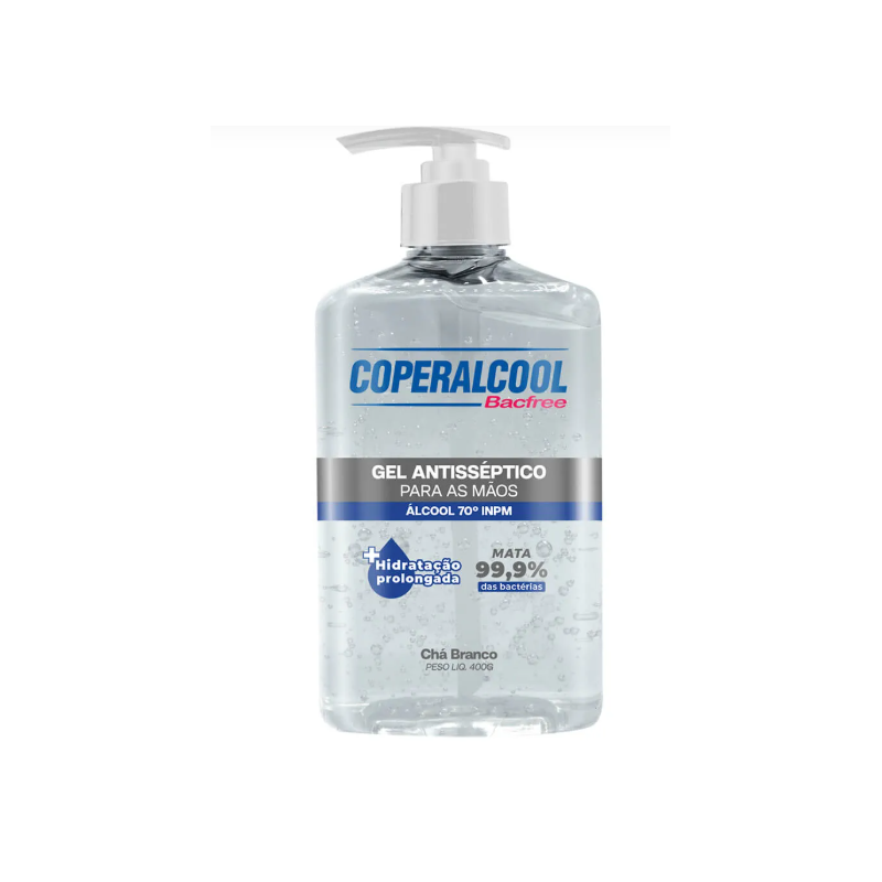 ALCOOL GEL P/MAOS COPERALCOOL 400G BACFREE CHA BRANCO
