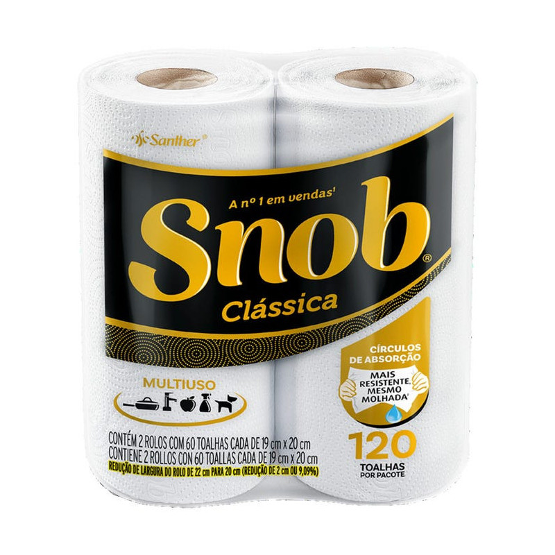 TOALHA DE PAPEL FOLHA DUPLA SNOB CLÁSSICA PACOTE 2 UNIDADES COM 60 FOLHAS CADA
