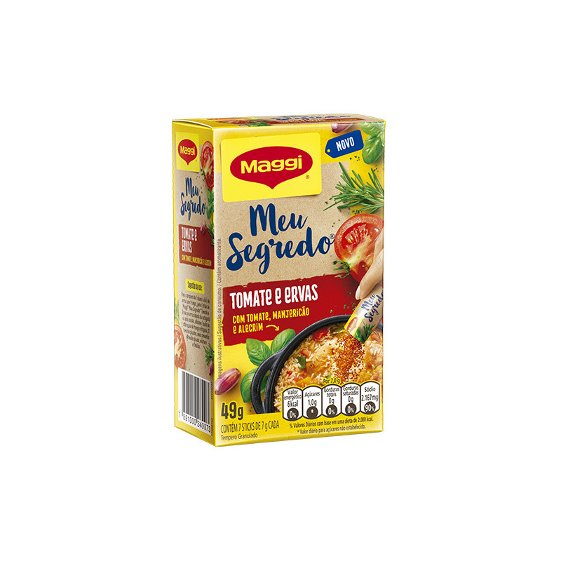 TEMPERO GRANULADO TOMATE E ERVAS MAGGI MEU SEGREDO CAIXA 49G 7 UNIDADES