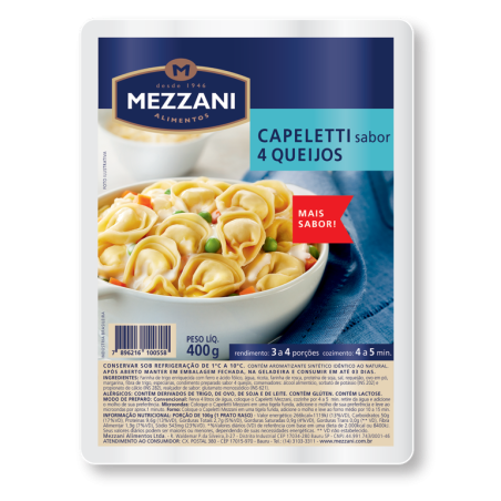 CAPELETTI RECHEIO 4 QUEIJOS MEZZANI BANDEJA 400G