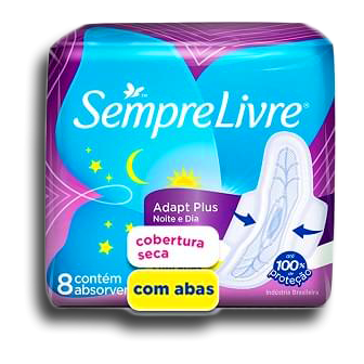ABSORVENTE COM ABAS NOITE E DIA SECA SEMPRE LIVRE ADAPT PLUS PACOTE 8 UNIDADES