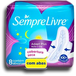 ABSORVENTE COM ABAS NOITE E DIA SECA SEMPRE LIVRE ADAPT PLUS PACOTE 8 UNIDADES