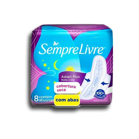ABSORVENTE COM ABAS NOITE E DIA SECA SEMPRE LIVRE ADAPT PLUS PACOTE 8 UNIDADES