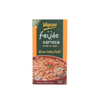 FEIJÃO CARIOCA COZIDO NO VAPOR VAPZA CAIXA 500G 2 UNIDADES
