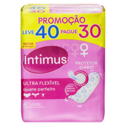 PROTETOR DIÁRIO SEM ABAS ULTRA FLEXÍVEL INTIMUS PACOTE 40 UNIDADES LEVE MAIS PAGUE MENOS