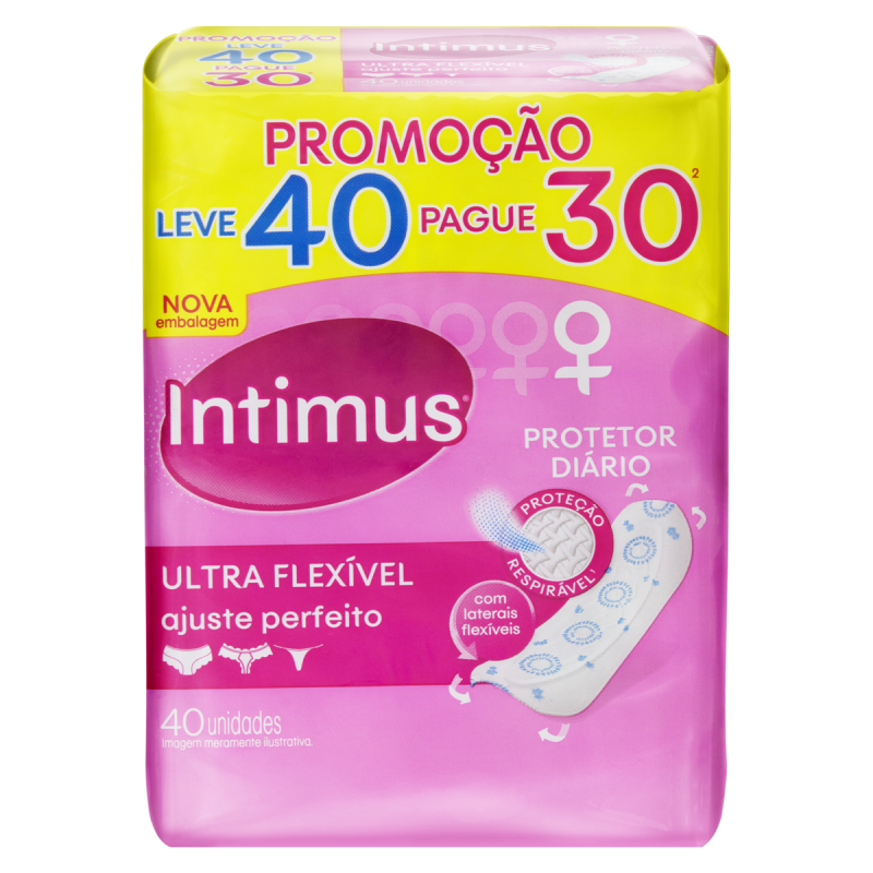 PROTETOR DIÁRIO SEM ABAS ULTRA FLEXÍVEL INTIMUS PACOTE 40 UNIDADES LEVE MAIS PAGUE MENOS