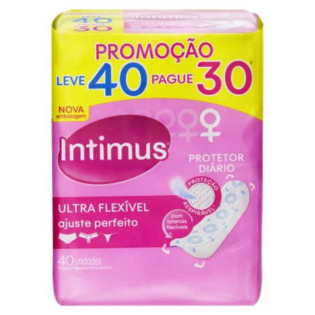 PROTETOR DIÁRIO SEM ABAS ULTRA FLEXÍVEL INTIMUS PACOTE 40 UNIDADES LEVE MAIS PAGUE MENOS