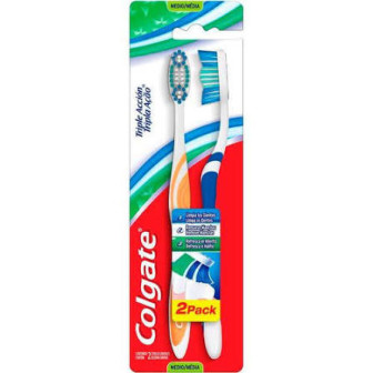 ESCOVA DENTAL MÉDIA COLGATE TRIPLA AÇÃO CABEÇA NORMAL 2 UNIDADES