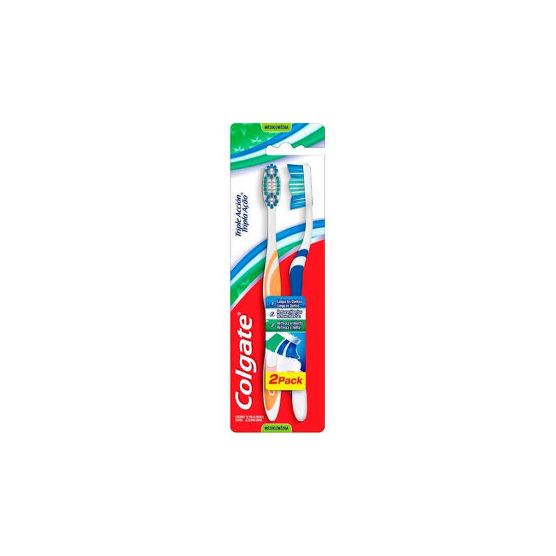 ESCOVA DENTAL MÉDIA COLGATE TRIPLA AÇÃO CABEÇA NORMAL 2 UNIDADES