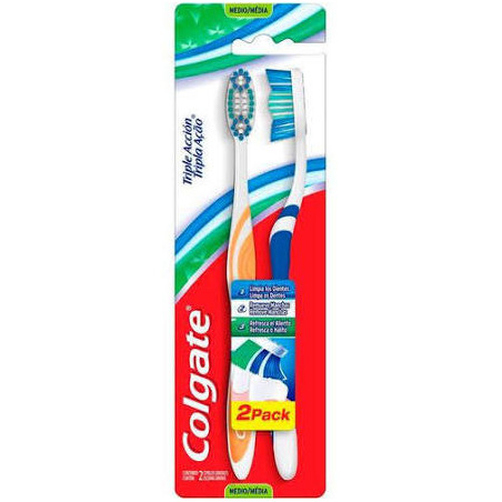 ESCOVA DENTAL MÉDIA COLGATE TRIPLA AÇÃO CABEÇA NORMAL 2 UNIDADES