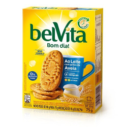 BISCOITO INTEGRAL LEITE COM AVEIA EM FLOCOS BELVITA CAIXA 75G 3 UNIDADES