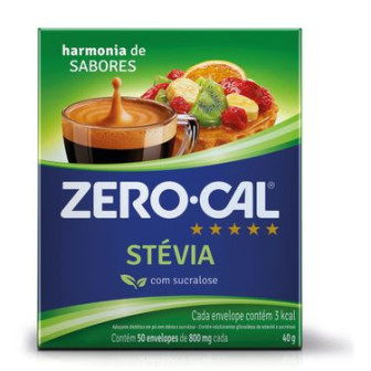 ADOÇANTE EM PÓ STEVIA COM SUCRALOSE ZERO CAL CAIXA 40G 50 UNIDADES