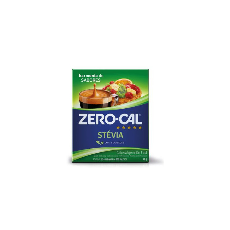 ADOÇANTE EM PÓ STEVIA COM SUCRALOSE ZERO CAL CAIXA 40G 50 UNIDADES