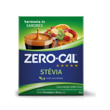 ADOÇANTE EM PÓ STEVIA COM SUCRALOSE ZERO CAL CAIXA 40G 50 UNIDADES