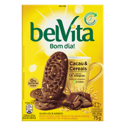 BISCOITO INTEGRAL CACAU & CEREAIS BELVITA CAIXA 75G 3 UNIDADES